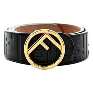 Fendi F is Fendi FF Calfskin Leather Black Embossed Belt